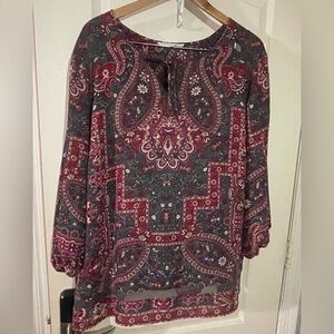 Violet & Claire Red and Gray Paisley Blouse